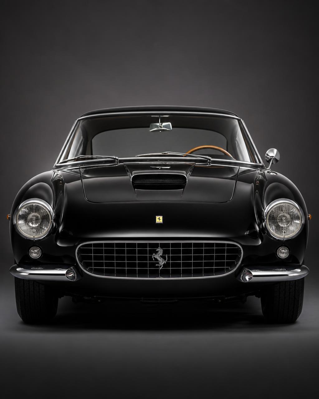 Vintage 1960s black sports car in studio lighting